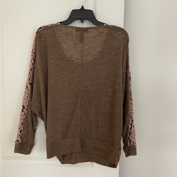 Style & Co Brown and Beige Lace Panel Sweater Scoop Neck Size L - Picture 5 of 7